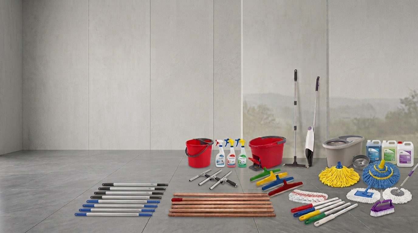 Lonetex professional cleaning products — mops, handles, buckets, and supplies